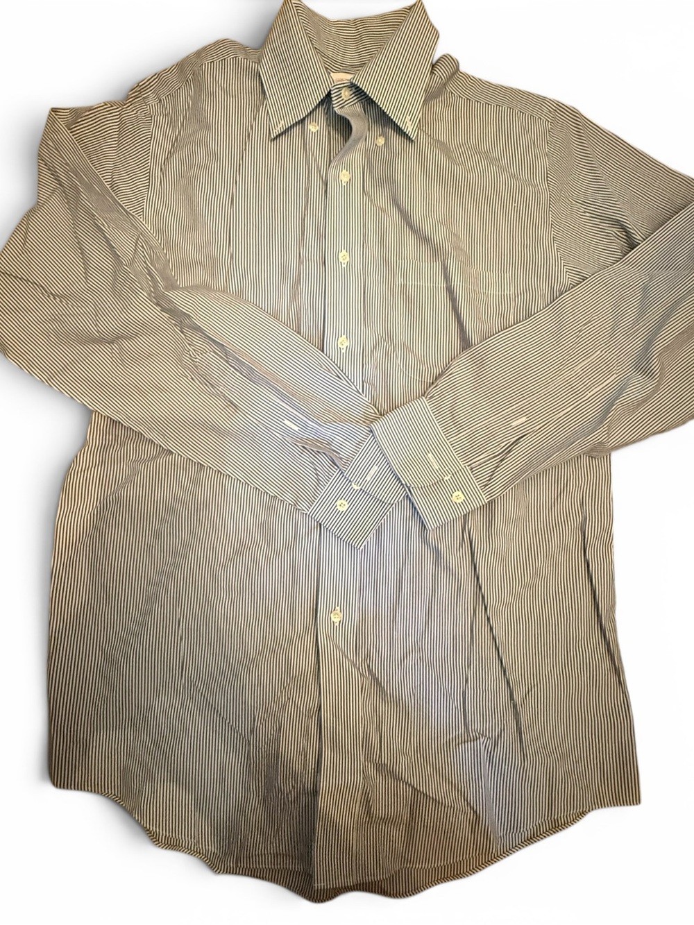 Brooks Brothers Shirt Button Down Oxford Dress Shirt Blue and White Pinstripe